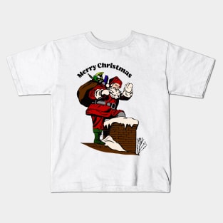 Santa Claus entering in house from Chimney Kids T-Shirt